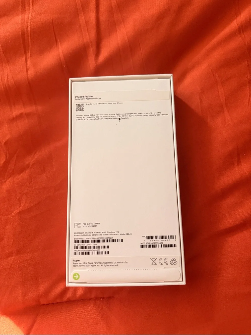 Empty box iPhone 15 Pro Max, Black Titanium, 1TB
